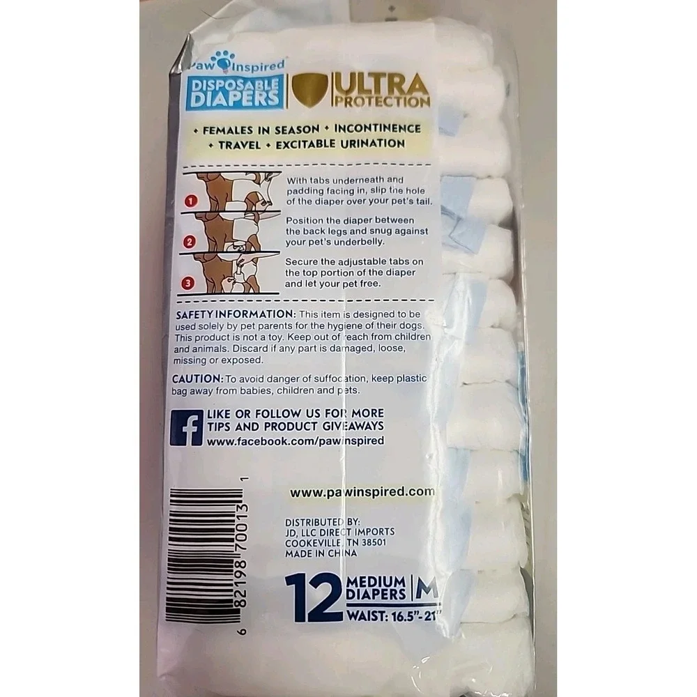 Paw Inspired Ultra Protection Disposable Diaper Sz M Dogs Pkg of 12, Training